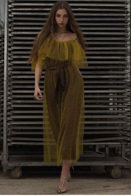 Φόρεμα τούλι με κίτρινες πέρλες NAZEZHDA