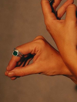 Double square stone ring green ασήμι 925 NASILIA