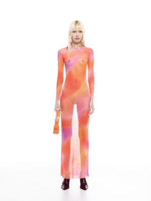 Dress mesh maxi sunrise orange DS23-120 MILKWHITE