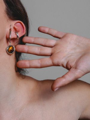 Hanging gem earring red ασήμι 925 NASILIA