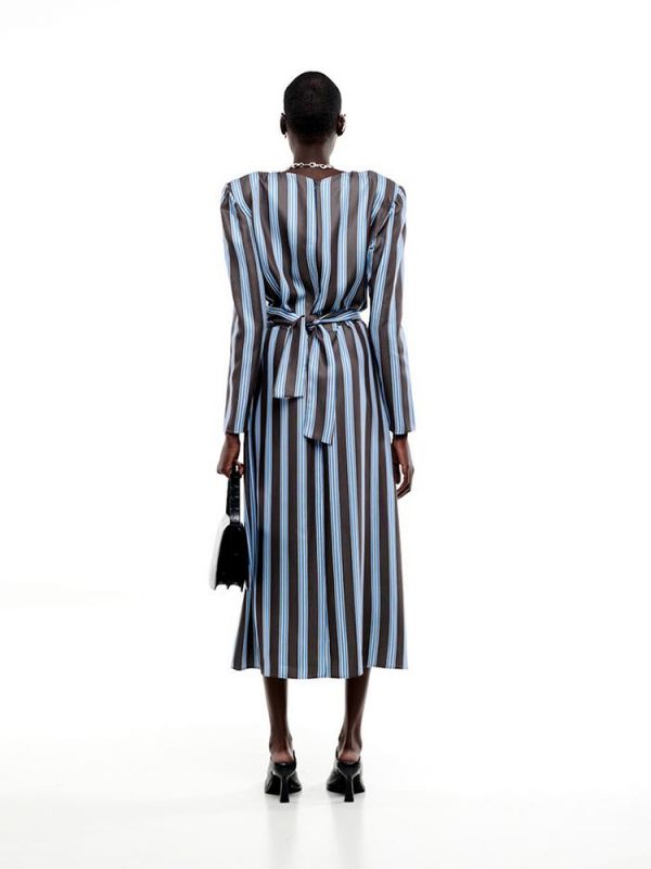 Φόρεμα stripes grey blue dress DF22-206 MILKWHITE