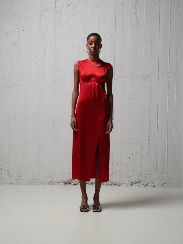 Φόρεμα Glossy red dress DS22-114 MILKWHITE