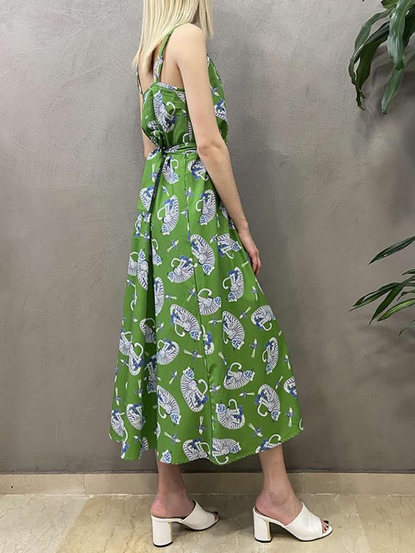 Φόρεμα tiger green dress DS22-120 MILKWHITE
