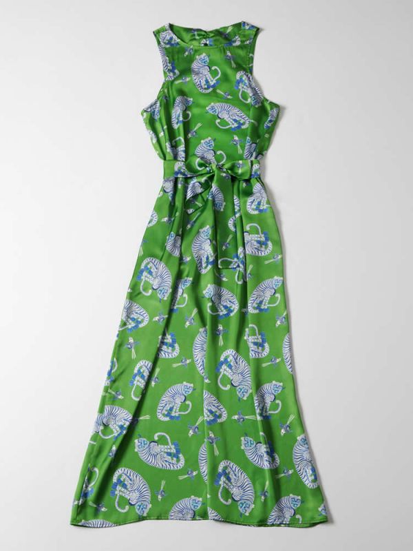 Φόρεμα tiger green dress DS22-121 MILKWHITE