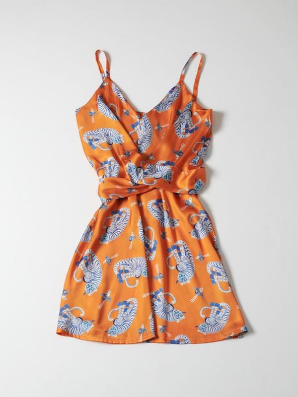 Φόρεμα tiger orange dress DS22-124 MILKWHITE