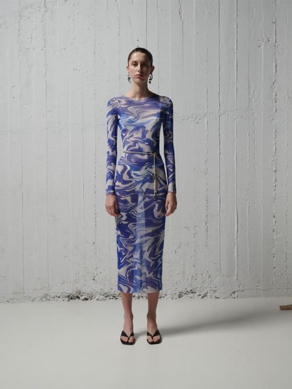 Φόρεμα ocean blue mesh dress DS22-205 MILKWHITE