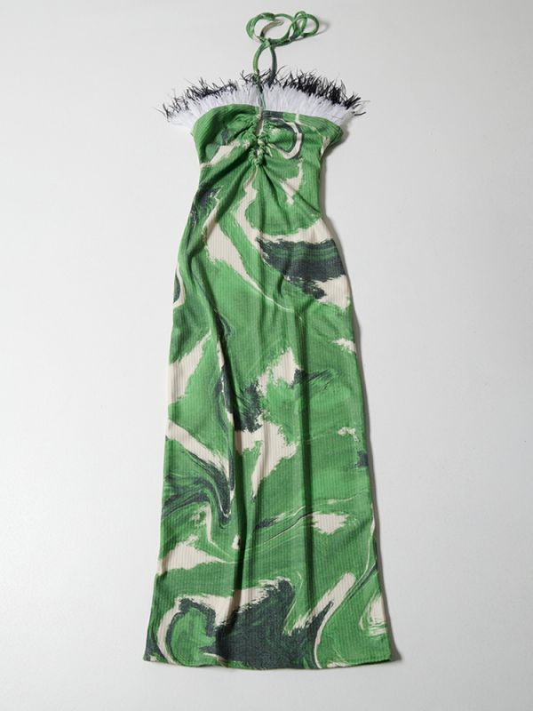 Φόρεμα halterneck ocean green dress DS22-208 MILKWHITE