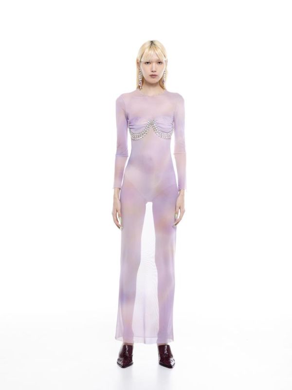 Dress mesh sunrise lilac DS23-129 MILKWHITE