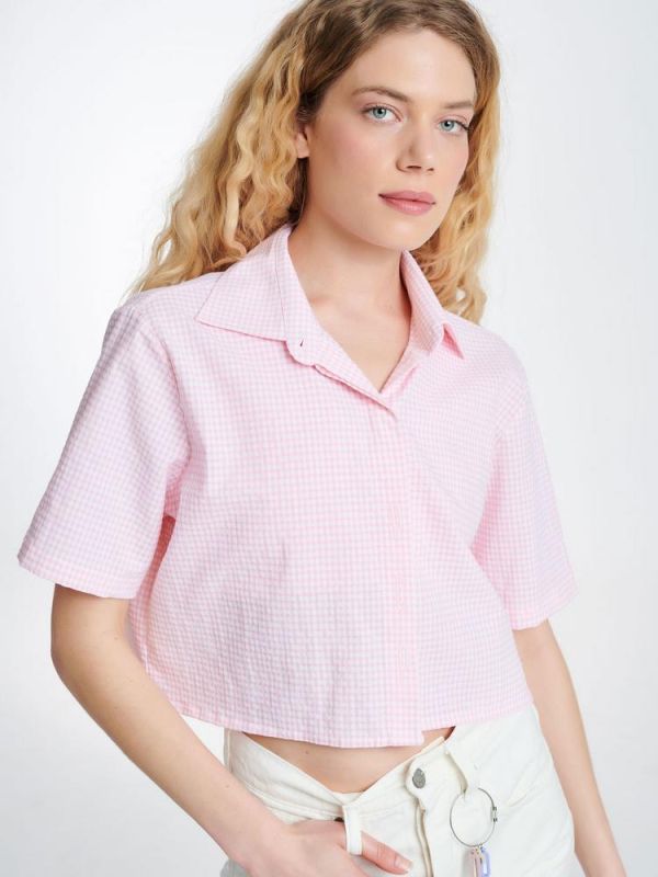 Lola crop shirt plaid pink PCP CLOTHING