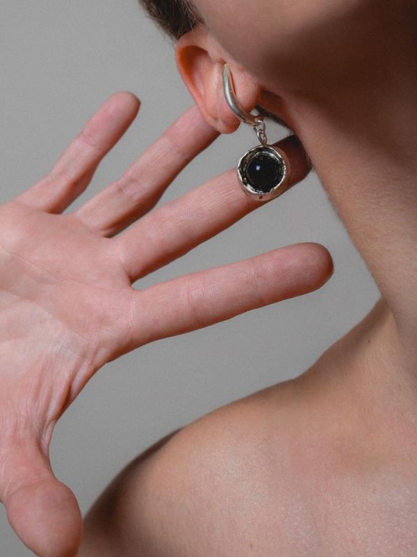 Hanging gem black earring ασήμι 925 NASILIA