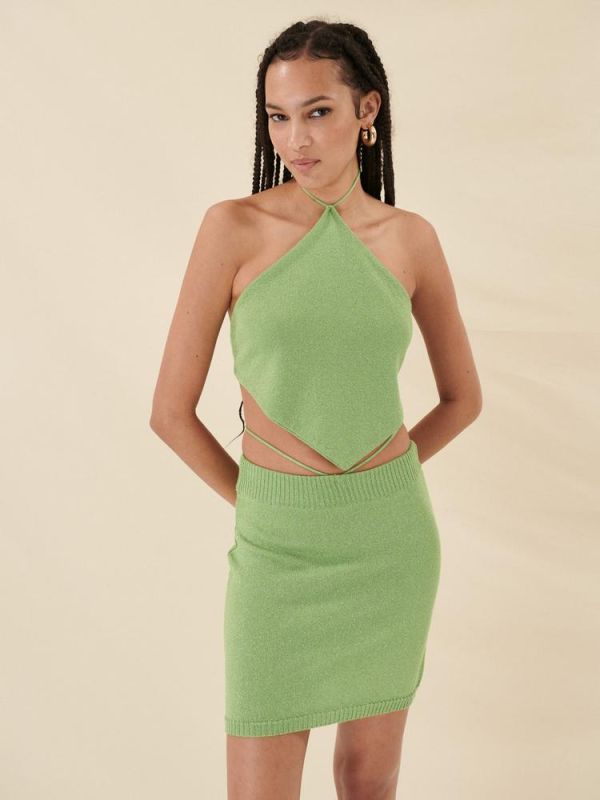 Set top skirt lurex green S0085 COMBOS KNITWEAR