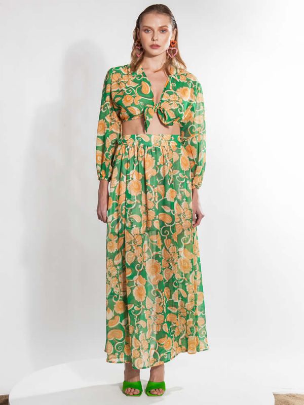 Φούστα Shani Green Floral Skirt MALLORY