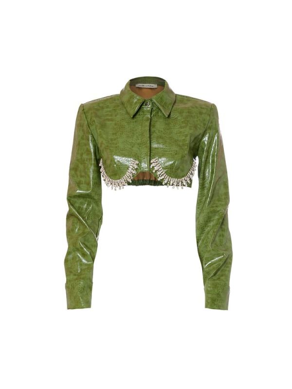 Πουκάμισο cropped green shirt TF22-126 MILKWHITE