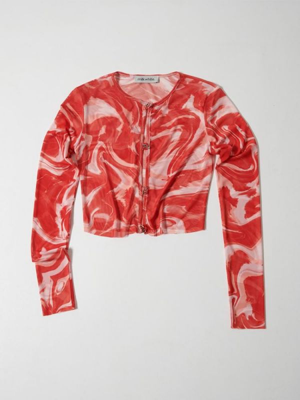 Ζακέτα ocean red mesh cardigan TS22-116 MILKWHITE