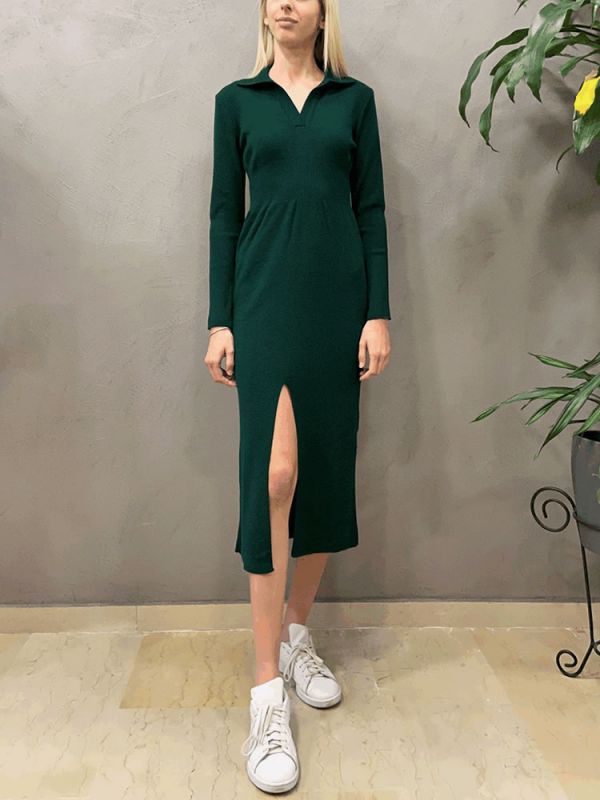 Φόρεμα polo πράσινο W113 COMBOS KNITWEAR