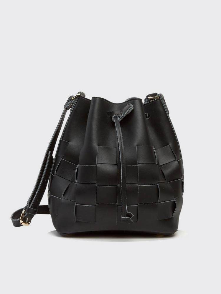 Τσάντα πουγκί Straw pouch bag black ELENA ATHANASIOU