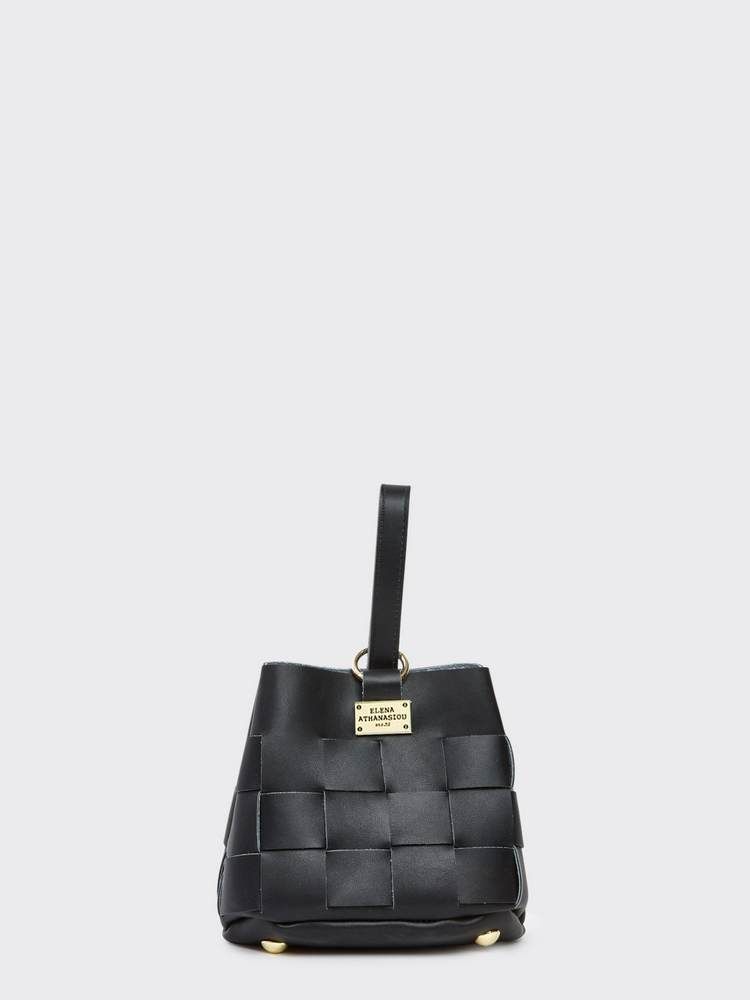  Τσάντα πουγκί Tiny Straw bag black ELENA ATHANASIOU
