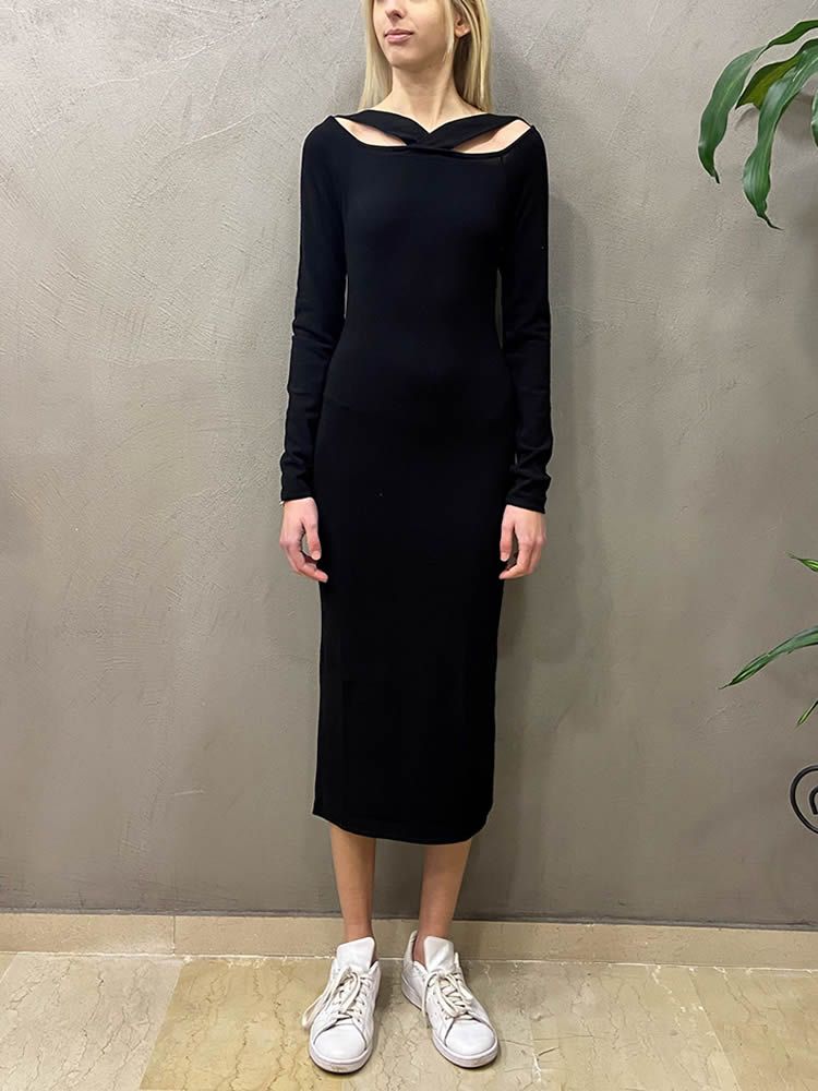 Φόρεμα πλεκτό μακρύ μαύρο W161 COMBOS KNITWEAR